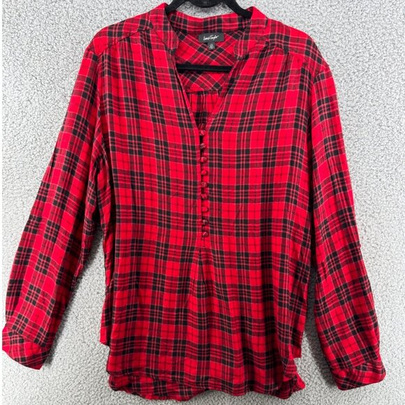 Lord & Taylor Red & Black Buffalo Plaid Button-Up Blouse Size Large - Picture 1 of 7